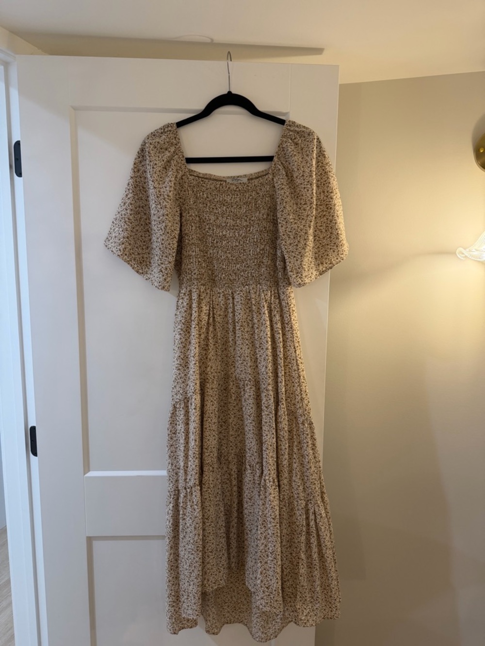 Ivory floral smoked square neck dress